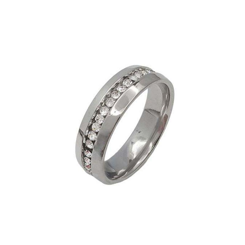 ANEL ALIANÇA AÇO INOX ANATÔMICA ABAULADA 6MM C/ 1 FILEIRA MICROZIRCONIAS - Número 22/23