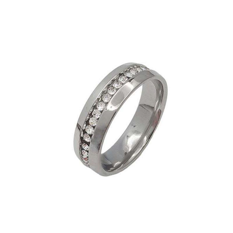 ANEL ALIANÇA AÇO INOX ANATÔMICA ABAULADA 6MM C/ 1 FILEIRA MICROZIRCONIAS - Número 24/25