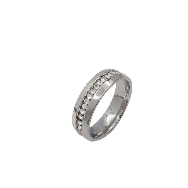 ANEL ALIANÇA AÇO INOX ANATÔMICA ABAULADA 6MM C/ 1 FILEIRA MICROZIRCONIAS - Número 26/27