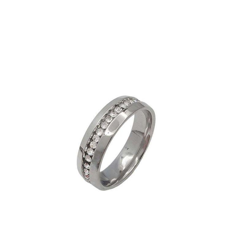 ANEL ALIANÇA AÇO INOX ANATÔMICA ABAULADA 6MM C/ 1 FILEIRA MICROZIRCONIAS - Número 28/29