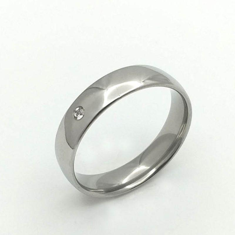 ANEL ALIANÇA AÇO INOX ANATÔMICA ABAULADA 6MM C/ 1 ZIRCONIA - Número 14/15