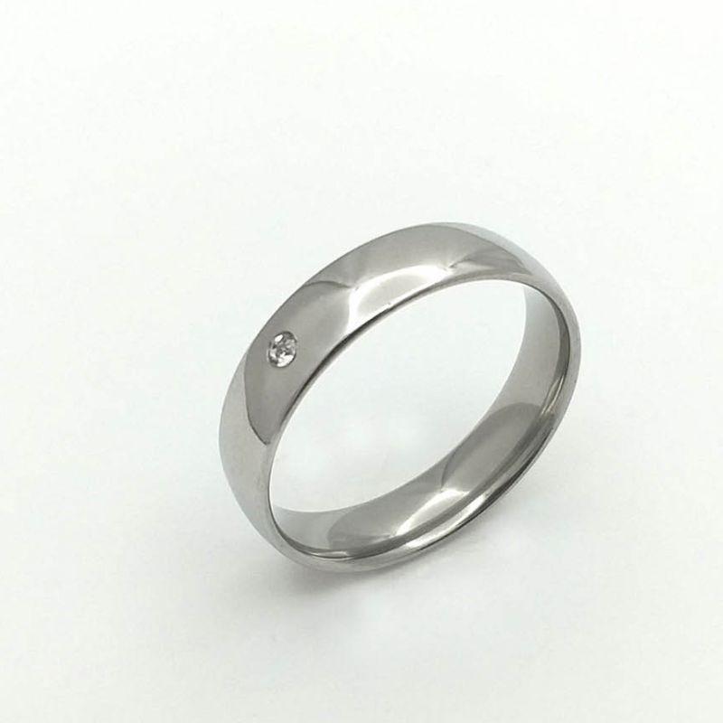 ANEL ALIANÇA AÇO INOX ANATÔMICA ABAULADA 6MM C/ 1 ZIRCONIA - Número 16/17