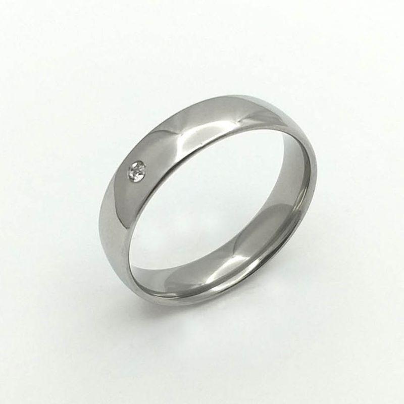 ANEL ALIANÇA AÇO INOX ANATÔMICA ABAULADA 6MM C/ 1 ZIRCONIA - Número 18/19