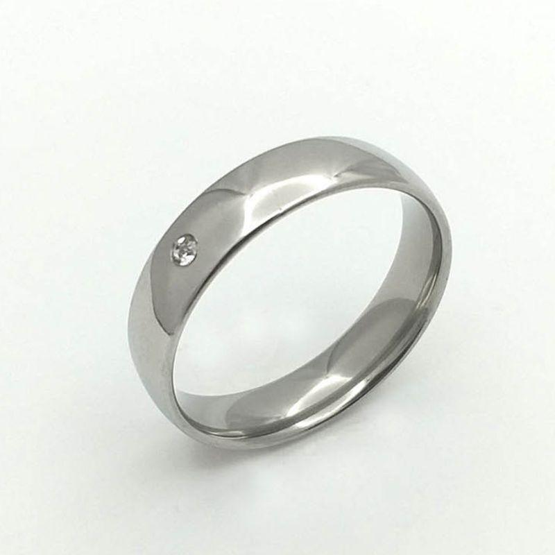 ANEL ALIANÇA AÇO INOX ANATÔMICA ABAULADA 6MM C/ 1 ZIRCONIA - Número 24/25