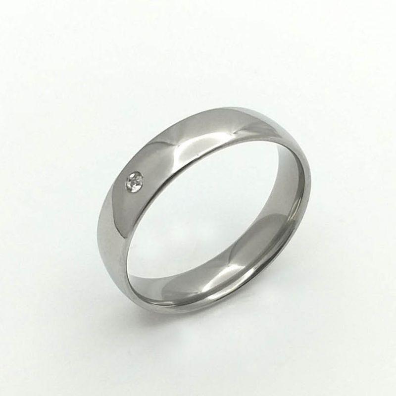 ANEL ALIANÇA AÇO INOX ANATÔMICA ABAULADA 6MM C/ 1 ZIRCONIA - Número 26/27