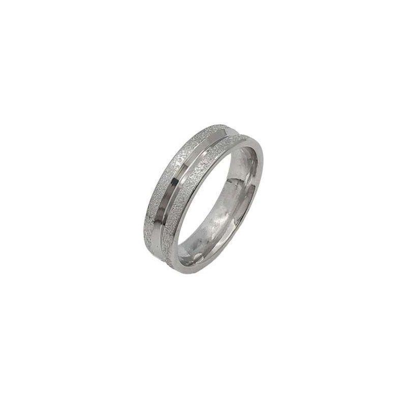 ANEL ALIANÇA AÇO INOX ANATÔMICA ABAULADA 6MM C/ 2 FIOS JATEADO BRILHANTE 1 FIO LISO - Número 22/23