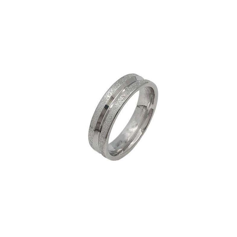 ANEL ALIANÇA AÇO INOX ANATÔMICA ABAULADA 6MM C/ 2 FIOS JATEADO BRILHANTE 1 FIO LISO - Número 26/27