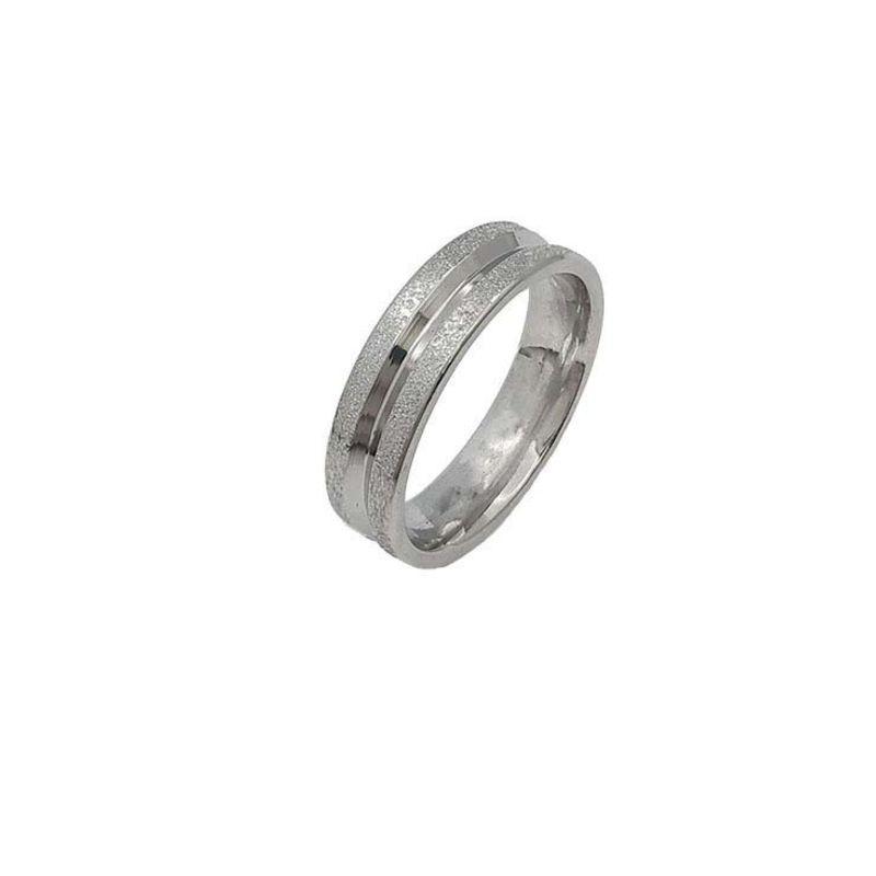 ANEL ALIANÇA AÇO INOX ANATÔMICA ABAULADA 6MM C/ 2 FIOS JATEADO BRILHANTE 1 FIO LISO - Número 30/31