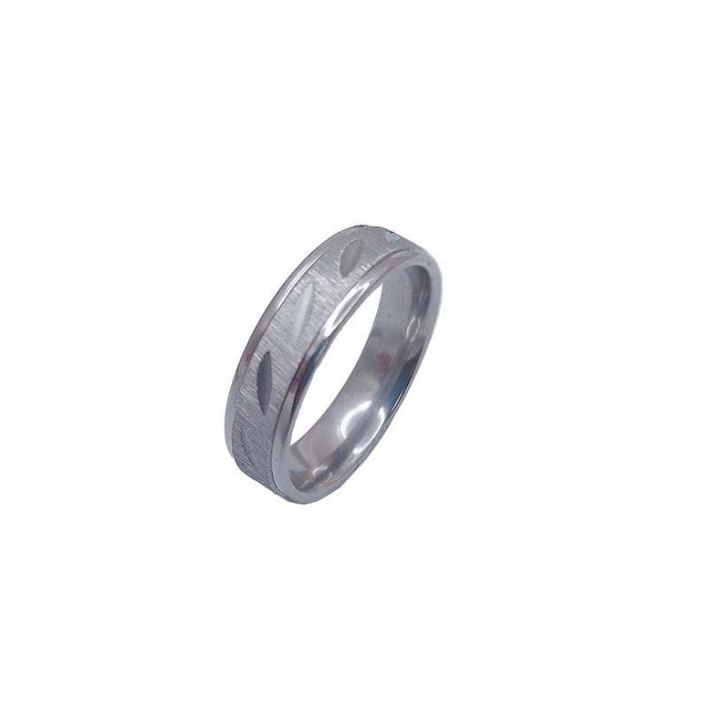 ANEL ALIANÇA AÇO INOX ANATÔMICA ABAULADA 6MM C/ TRABALHADO JATEADO FOSCO E RISQUINHOS - - Número 16/17