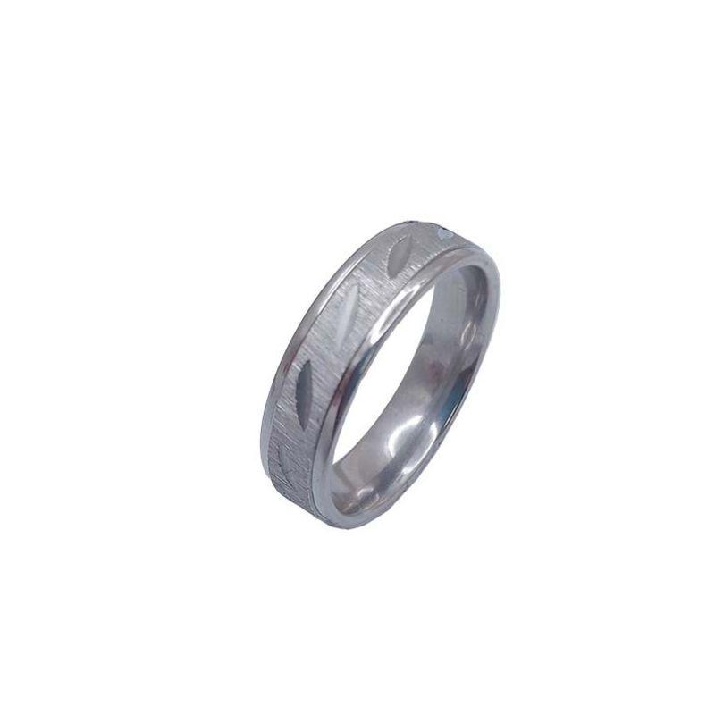 ANEL ALIANÇA AÇO INOX ANATÔMICA ABAULADA 6MM C/ TRABALHADO JATEADO FOSCO E RISQUINHOS - - Número 22/23