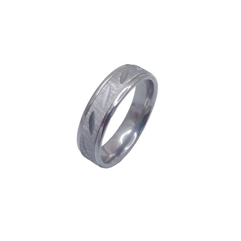 ANEL ALIANÇA AÇO INOX ANATÔMICA ABAULADA 6MM C/ TRABALHADO JATEADO FOSCO E RISQUINHOS - - Número 26/27