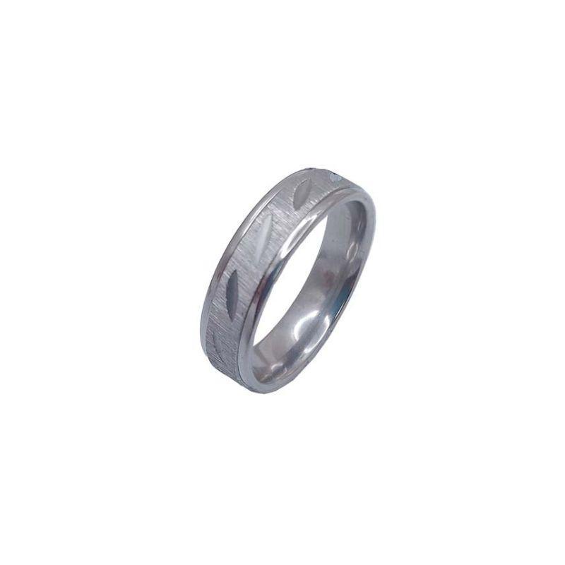 ANEL ALIANÇA AÇO INOX ANATÔMICA ABAULADA 6MM C/ TRABALHADO JATEADO FOSCO E RISQUINHOS - - Número 28/29