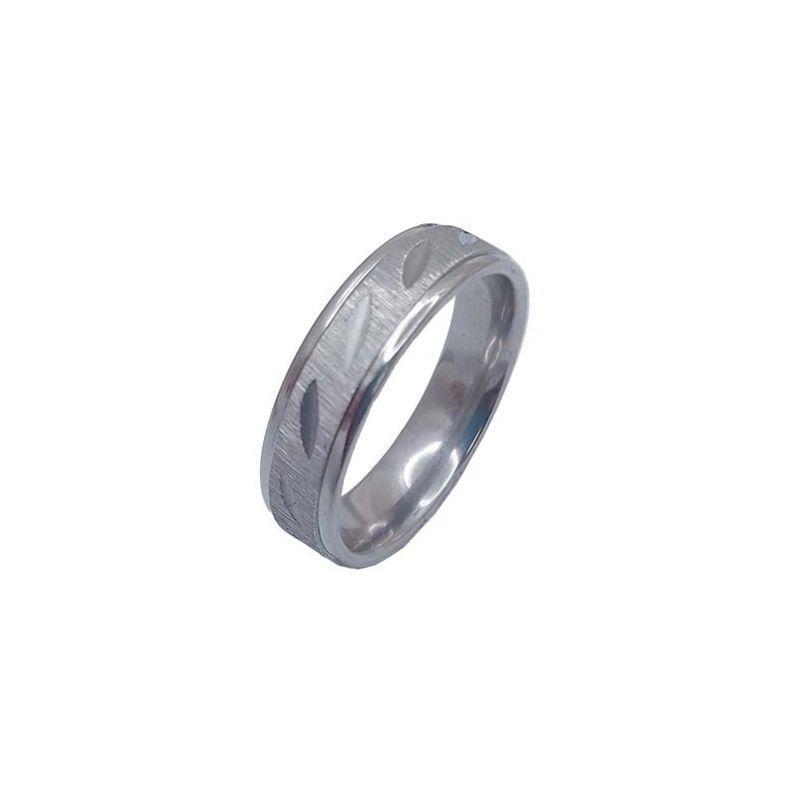 ANEL ALIANÇA AÇO INOX ANATÔMICA ABAULADA 6MM C/ TRABALHADO JATEADO FOSCO E RISQUINHOS - - Número 32/33