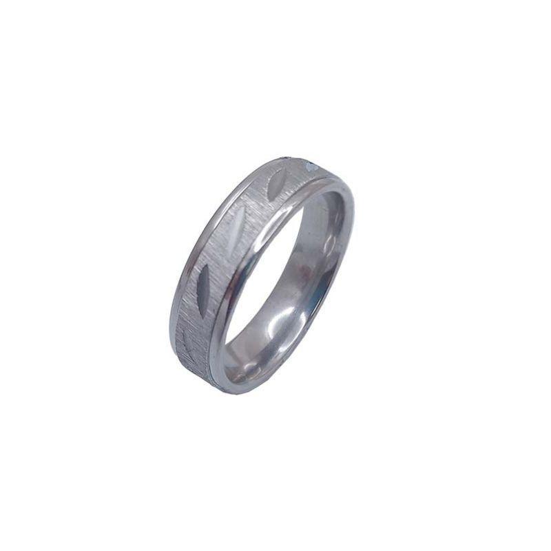 ANEL ALIANÇA AÇO INOX ANATÔMICA ABAULADA 6MM C/ TRABALHADO JATEADO FOSCO E RISQUINHOS -S - Número 30/31