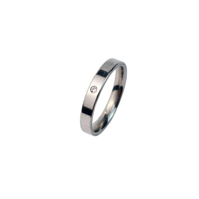 ANEL ALIANÇA AÇO INOX ANATÔMICA RETA 4MM C/ 1 ZIRCONIA - Número 14/15