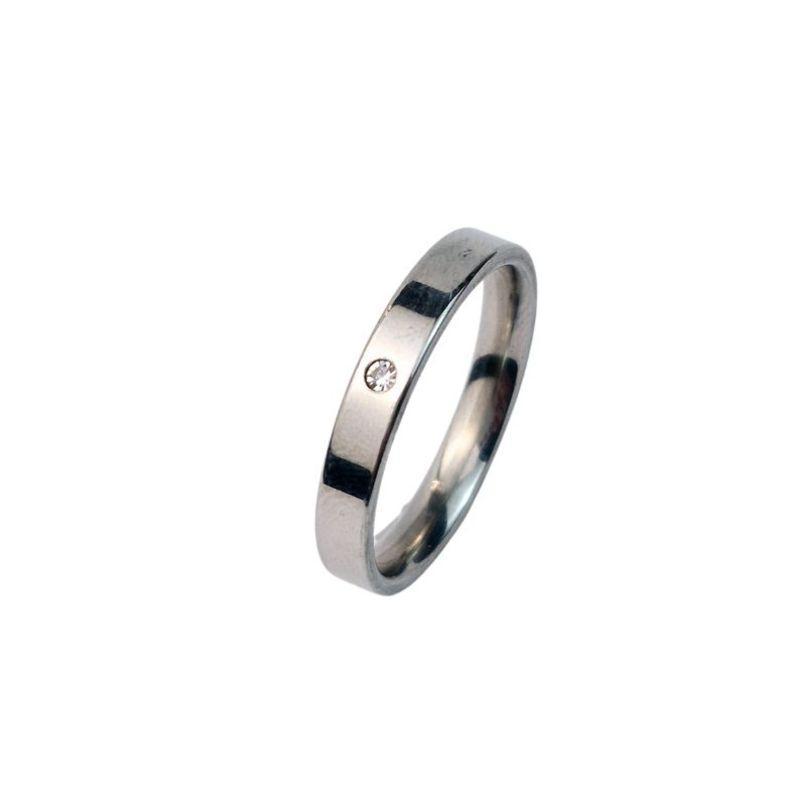 ANEL ALIANÇA AÇO INOX ANATÔMICA RETA 4MM C/ 1 ZIRCONIA - Número 20/21
