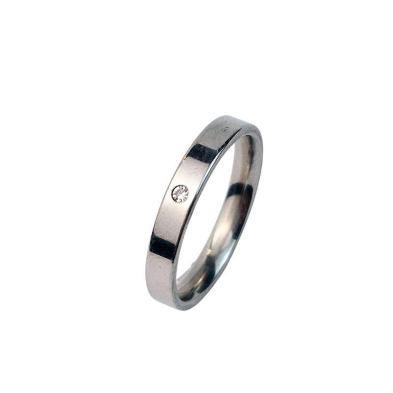ANEL ALIANÇA AÇO INOX ANATÔMICA RETA 4MM C/ 1 ZIRCONIA - Número 24/25