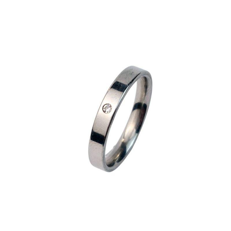 ANEL ALIANÇA AÇO INOX ANATÔMICA RETA 4MM C/ 1 ZIRCONIA - Número 26/27