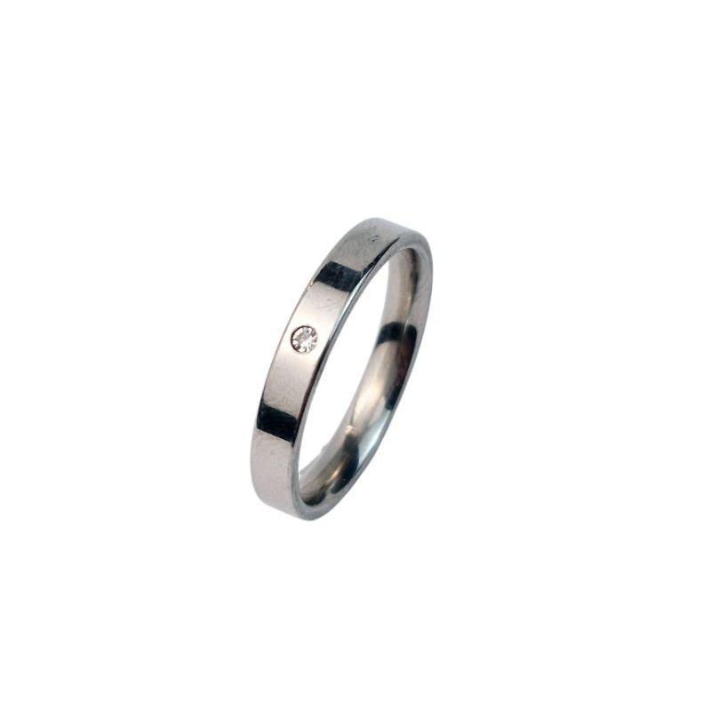 ANEL ALIANÇA AÇO INOX ANATÔMICA RETA 4MM C/ 1 ZIRCONIA - Número 32/33