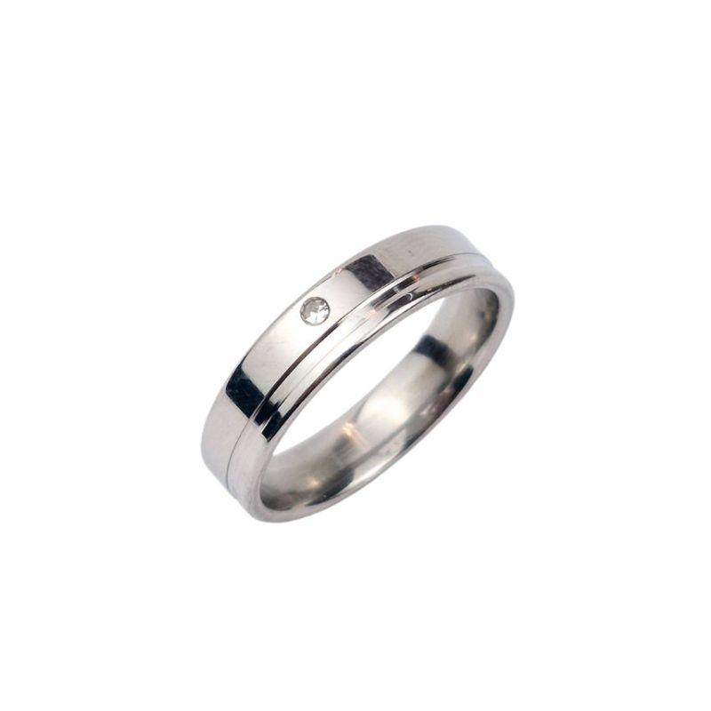 ANEL ALIANÇA AÇO INOX ANATÔMICA RETA 6MM C/ 1 FIO LISO E 1 ZIRCONIA - Número 16/17