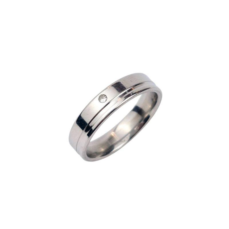 ANEL ALIANÇA AÇO INOX ANATÔMICA RETA 6MM C/ 1 FIO LISO E 1 ZIRCONIA - Número 24/25