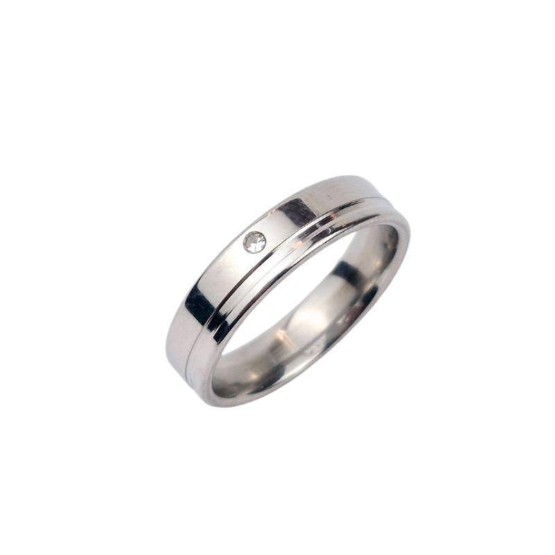 ANEL ALIANÇA AÇO INOX ANATÔMICA RETA 6MM C/ 1 FIO LISO E 1 ZIRCONIA - Número 26/27
