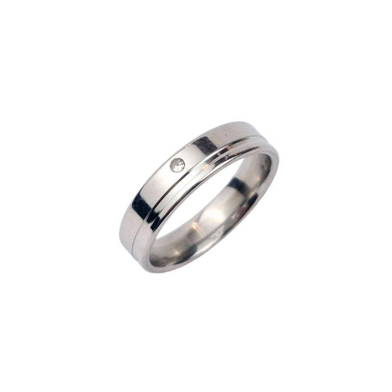 ANEL ALIANÇA AÇO INOX ANATÔMICA RETA 6MM C/ 1 FIO LISO E 1 ZIRCONIA - Número 28/29