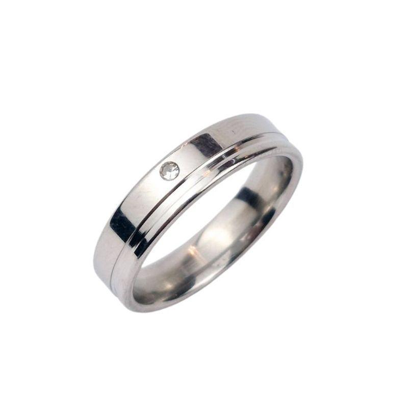 ANEL ALIANÇA AÇO INOX ANATÔMICA RETA 6MM C/ 1 FIO LISO E 1 ZIRCONIA - Número 32/33