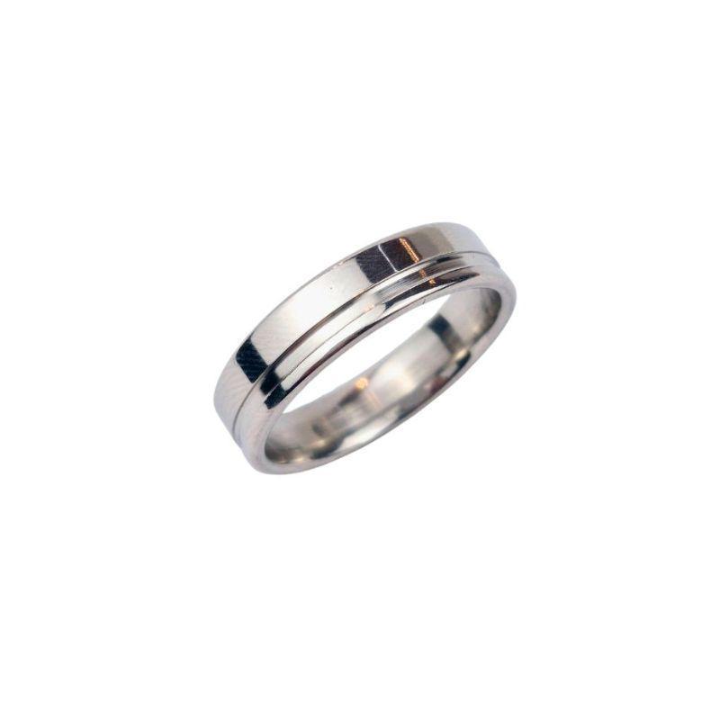 ANEL ALIANÇA AÇO INOX ANATÔMICA RETA 6MM C/ 1 FIO LISO - Número 14/15