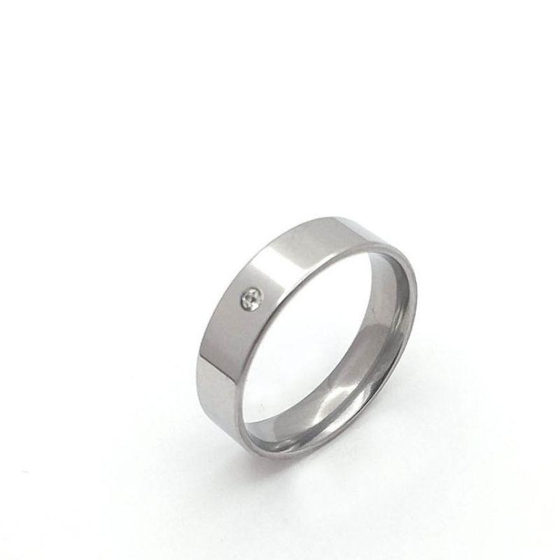 ANEL ALIANÇA AÇO INOX ANATÔMICA RETA 6MM C/ 1 ZIRCONIA - Número 14/15