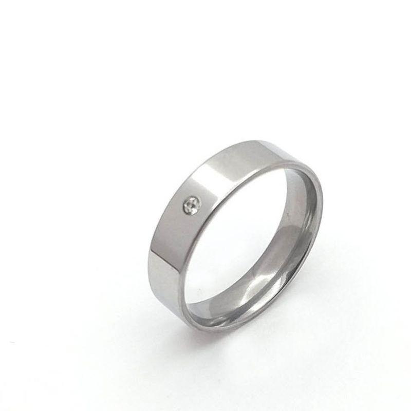 ANEL ALIANÇA AÇO INOX ANATÔMICA RETA 6MM C/ 1 ZIRCONIA - Número 24/25