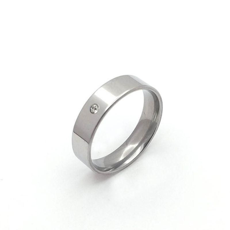 ANEL ALIANÇA AÇO INOX ANATÔMICA RETA 6MM C/ 1 ZIRCONIA - Número 28/29
