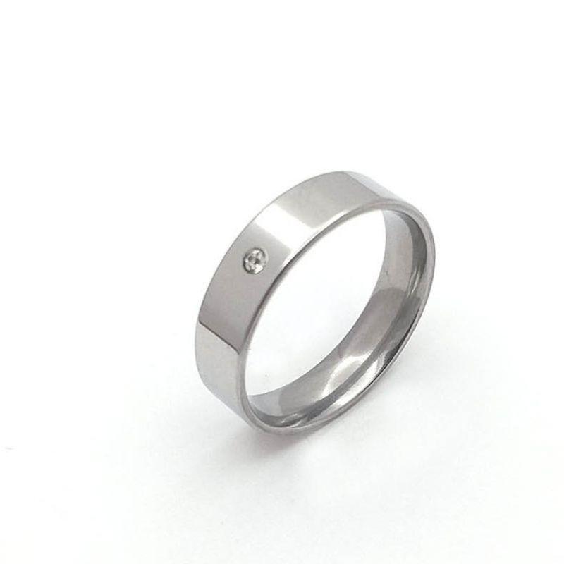 ANEL ALIANÇA AÇO INOX ANATÔMICA RETA 6MM C/ 1 ZIRCONIA - Número 30/31