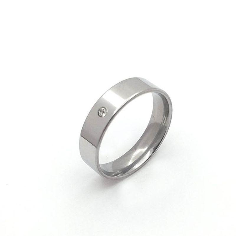 ANEL ALIANÇA AÇO INOX ANATÔMICA RETA 6MM C/ 1 ZIRCONIA - Número 32/33