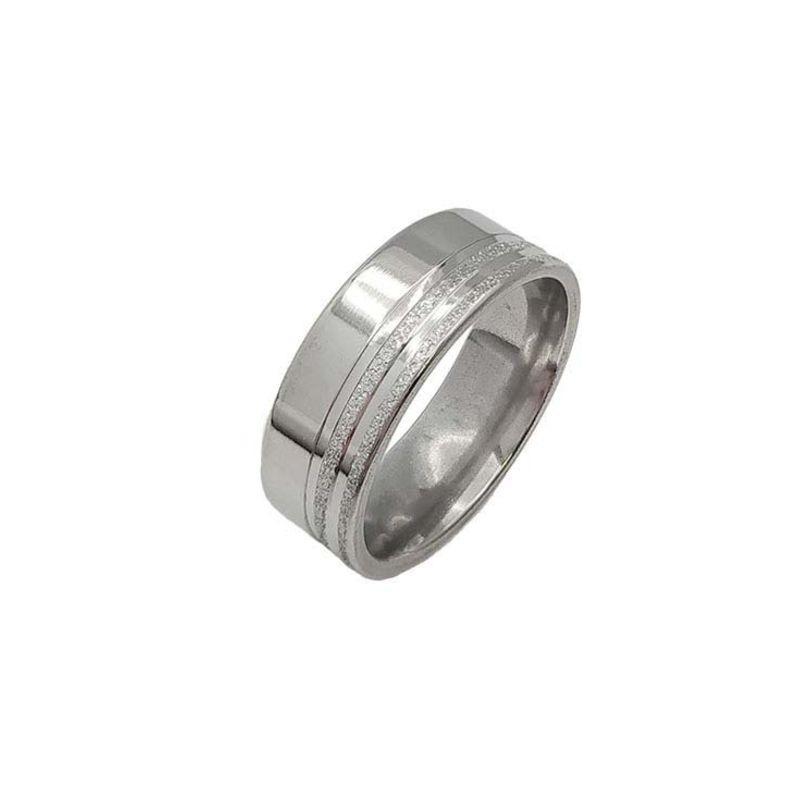 ANEL ALIANÇA AÇO INOX ANATÔMICA RETA LISA 8MM C/ 2 FIOS JATEADOS BRILHANTES - Número 16/17