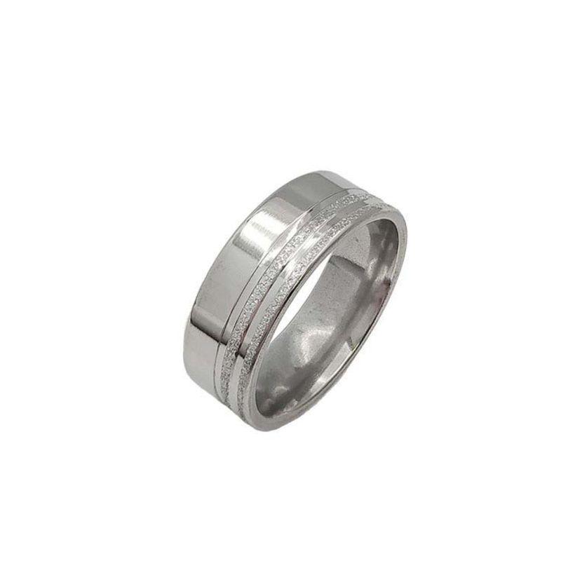 ANEL ALIANÇA AÇO INOX ANATÔMICA RETA LISA 8MM C/ 2 FIOS JATEADOS BRILHANTES - Número 18/19
