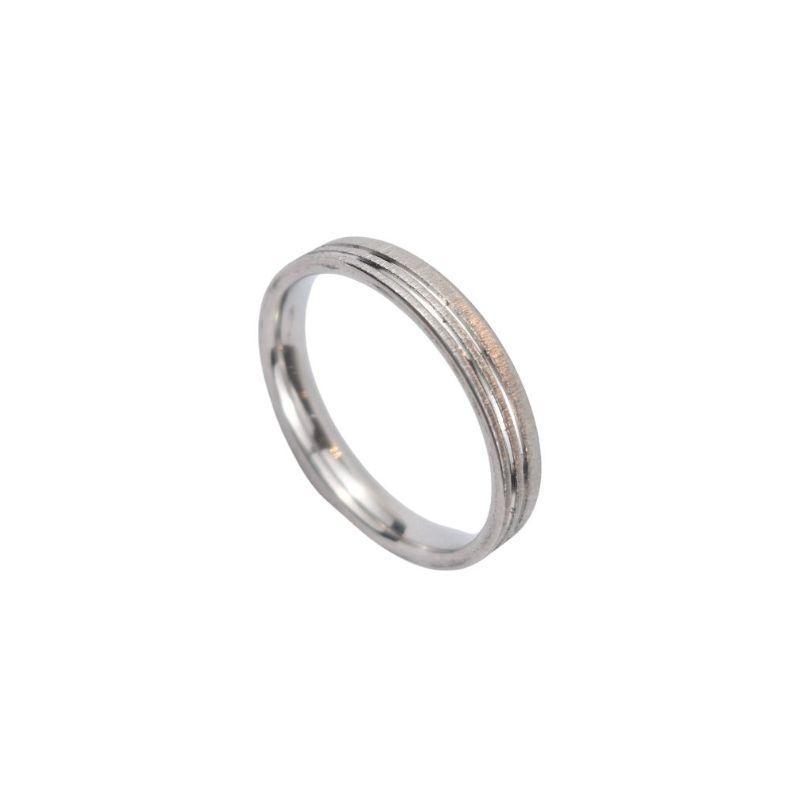 ANEL ALIANÇA AÇO INOX ANATÔMICA RETA LISA4MM C/ 2 FIOS JATEADOS BRILHANTES - Número 16/17
