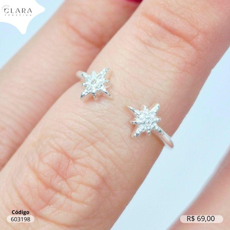 ANEL PRATA 925 ABERTO FIO LISO C/ 1 ESTRELA CADENTE 6MM MICROZIRCÔNIAS EM CADA PONTA  - 16/17
