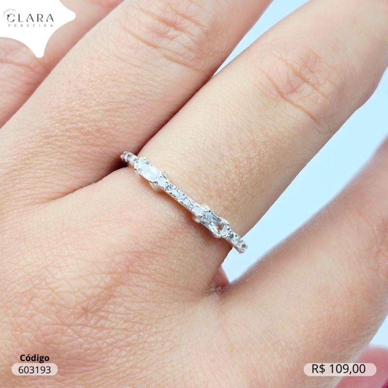 ANEL PRATA 925 APARADOR FIO MICROZIRCONIAS 2MM C/ 2 ZIRCONIAS BAGUETE 4MM - 16/17