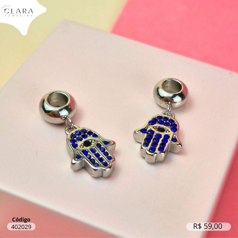 BERLOQUE PENDURADO C/ COM MÃO DE FATIMA MICROZIRCONIAS - 12MM - Aço