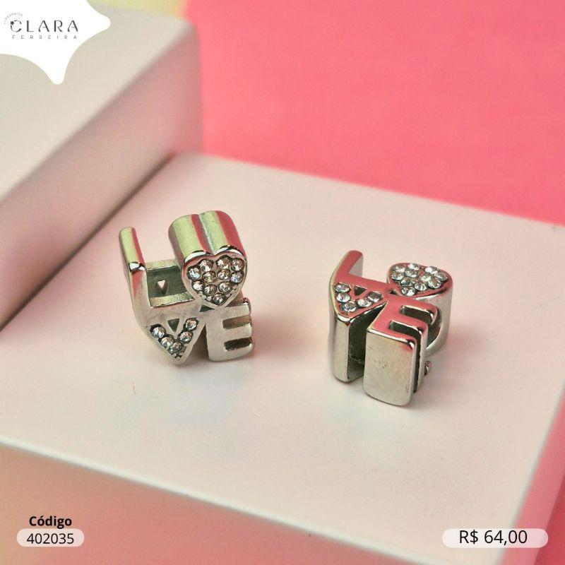 BERLOQUE SEPARADOR LOVE C/ AS LETRAS O E V MICROZIRCONIAS COM LATERAL LISA - 12X7MM - Aço