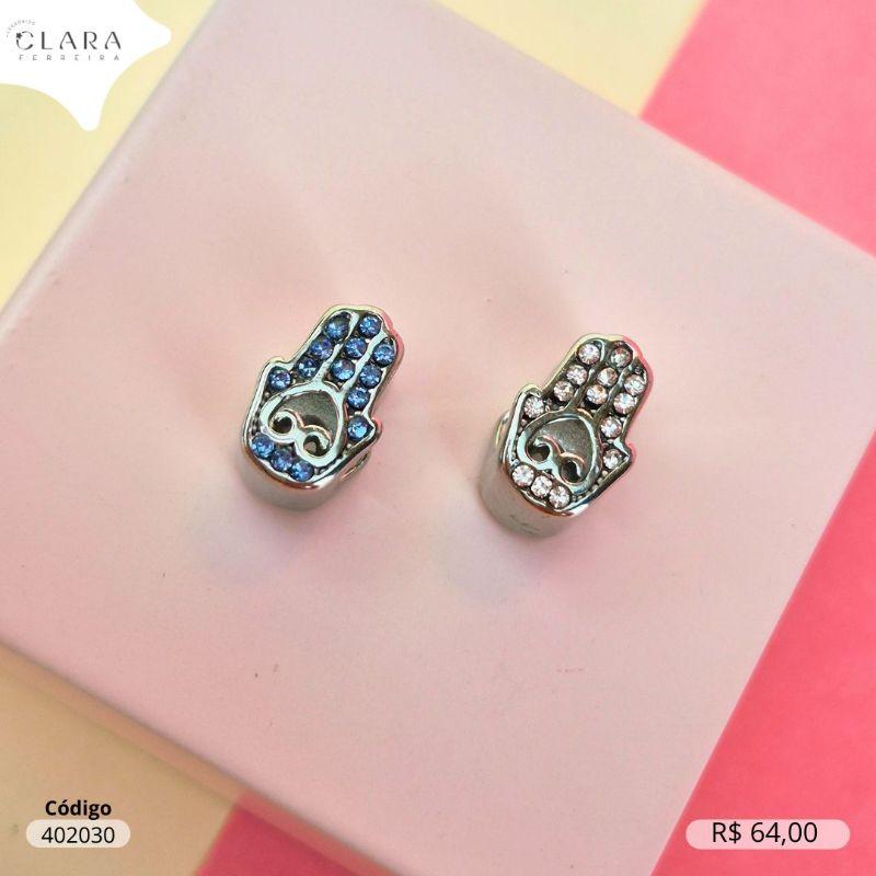 BERLOQUE SEPARADOR MÃO DE FATIMA MICROZIRCONIAS VAZADA COM LATERAL LISA - 13X8MM - Aço