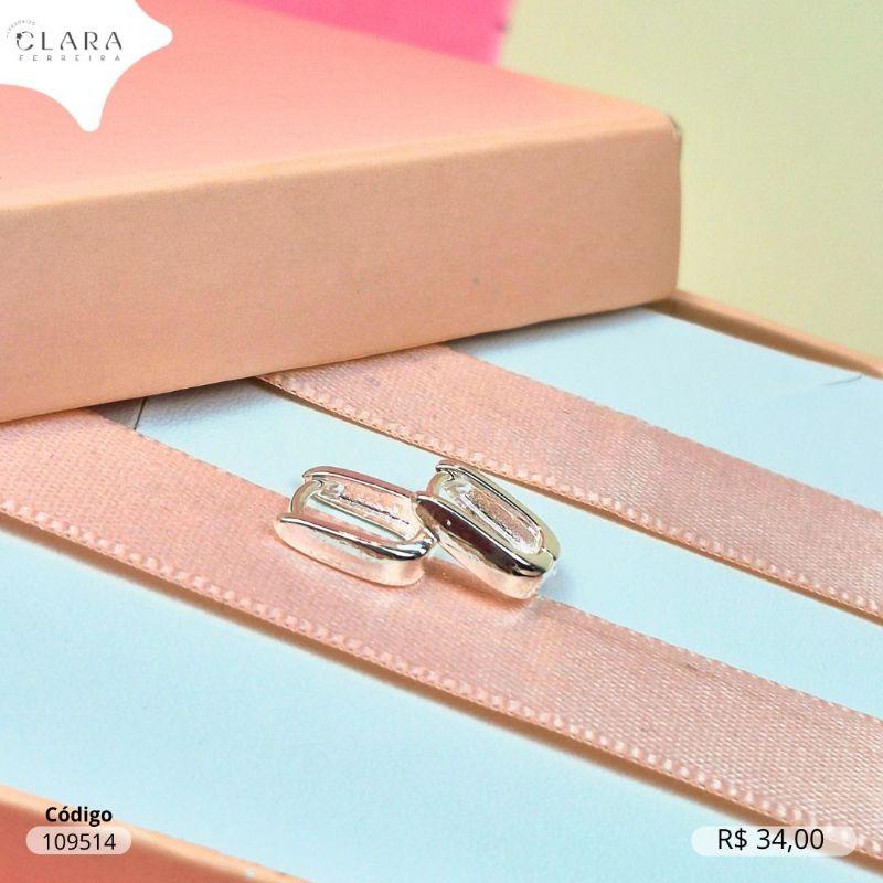 BRINCO ARGOLINHA CLICK QUADRADA LISA - 10X3MM - Banho de Prata