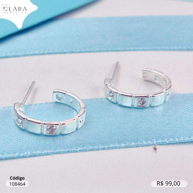 BRINCO PRATA 925 ARGOLINHA C/ QUADRADOS MICROZIRCONIAS E QUADRADOS LISOS - 15X3MM