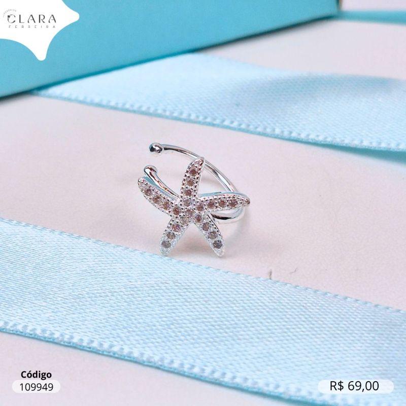 BRINCO PRATA 925 PIERCING FAKE C/ 1 ESTRELA DO MAR C/ MICROZIRCÔNIAS - 11MM
