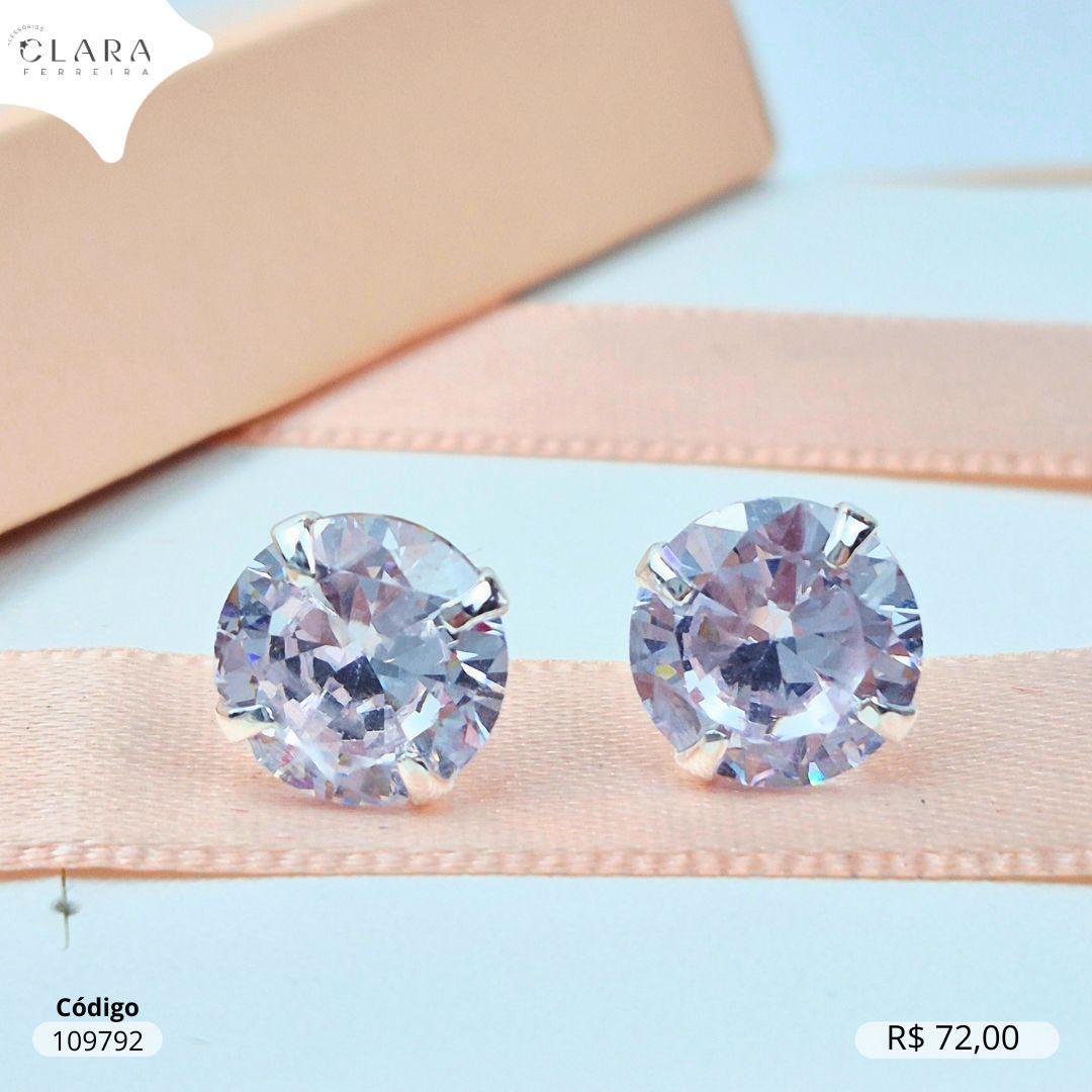 BRINCO SOLITARIO ZIRCONIA REDONDA 10MM BASE 4 GARRAS CAIXA BAIXA - Banho de Prata