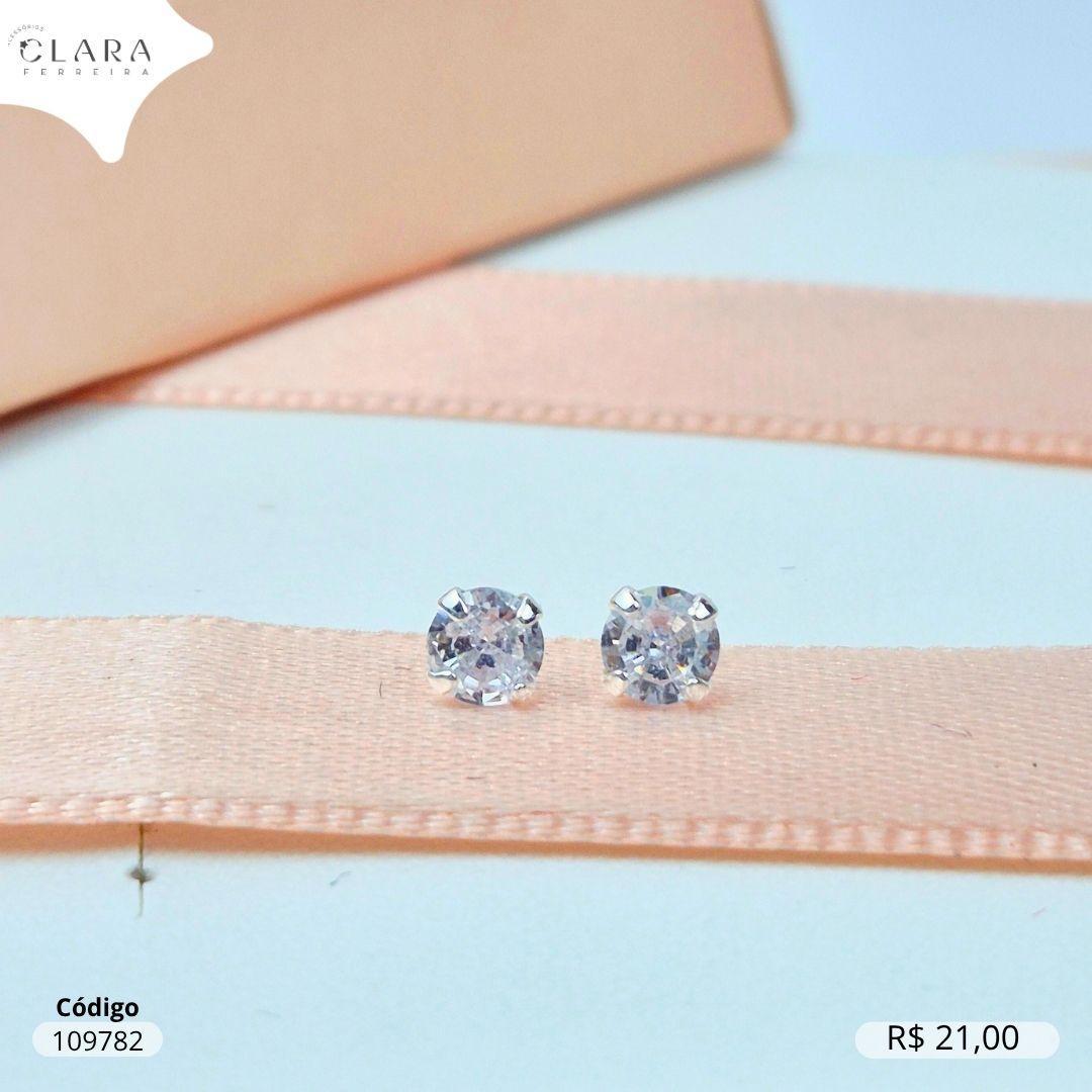 BRINCO SOLITARIO ZIRCONIA REDONDA 3MM BASE 4 GARRAS CAIXA BAIXA - Banho de Prata