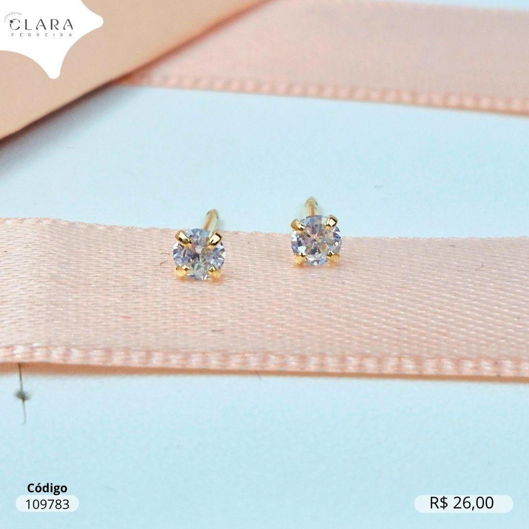 BRINCO SOLITARIO ZIRCONIA REDONDA 4MM BASE 4 GARRAS CAIXA BAIXA - Dourado