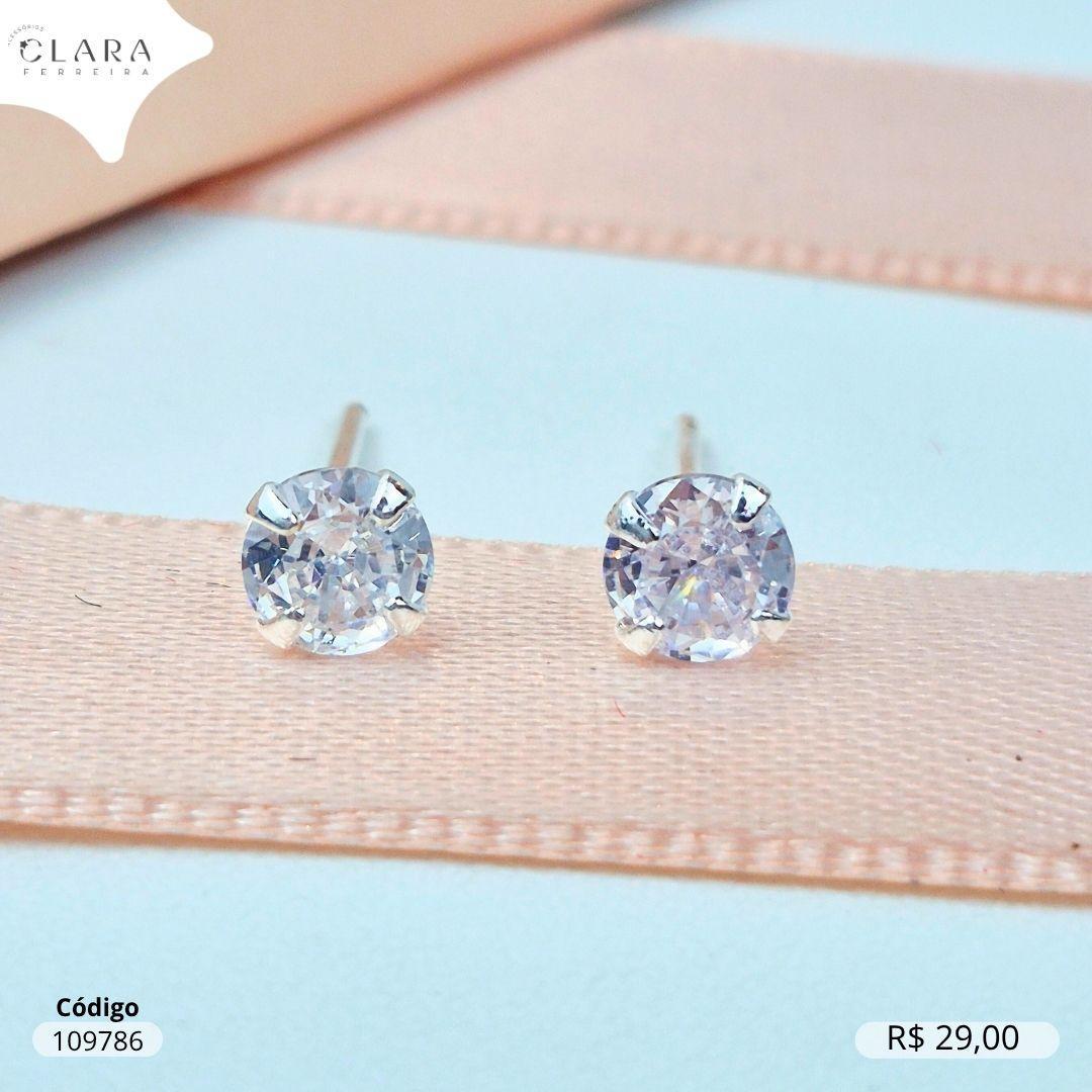 BRINCO SOLITARIO ZIRCONIA REDONDA 5MM BASE 4 GARRAS CAIXA BAIXA - Banho de Prata