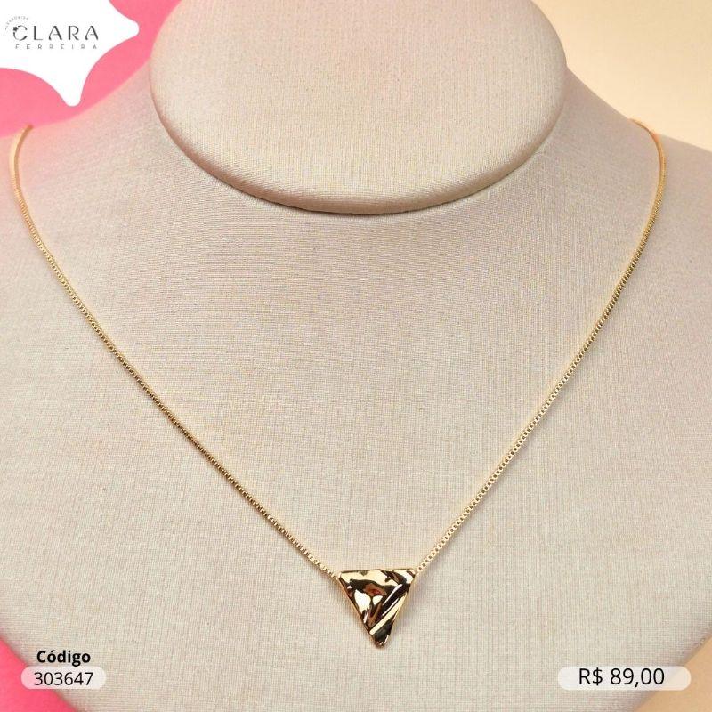 COLAR VENEZIANA C/ PINGENTE TRIANGULO LISO ONDULADO - LINHA ORGÂNICOS  - 13MM - 45CM - Dourado